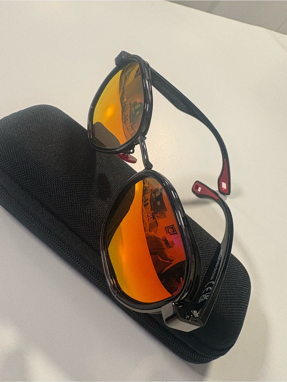 Men's Black Sunglasses with Orange Mirrored Lenses